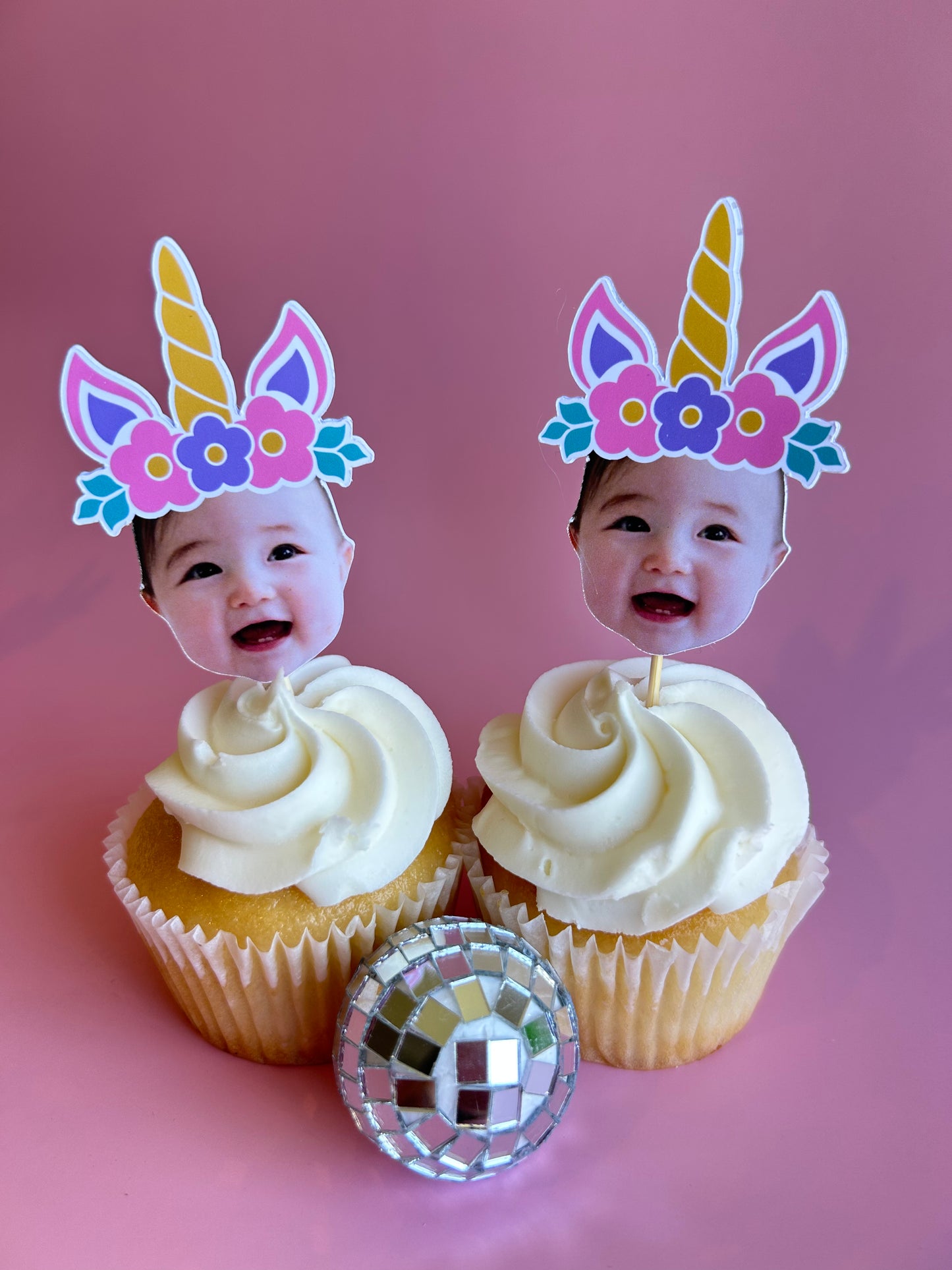 Custom Unicorn Photo Cupcake Toppers