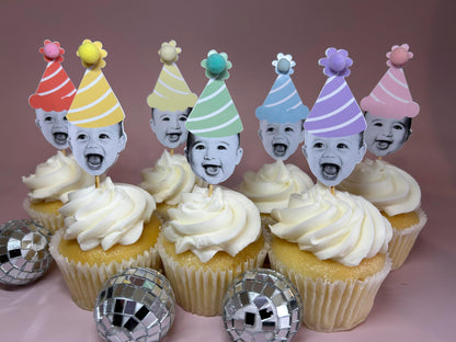 Custom Pastel Rainbow Photo Cupcake Toppers