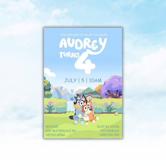 Personalised Bluey Themed Birthday Invitation