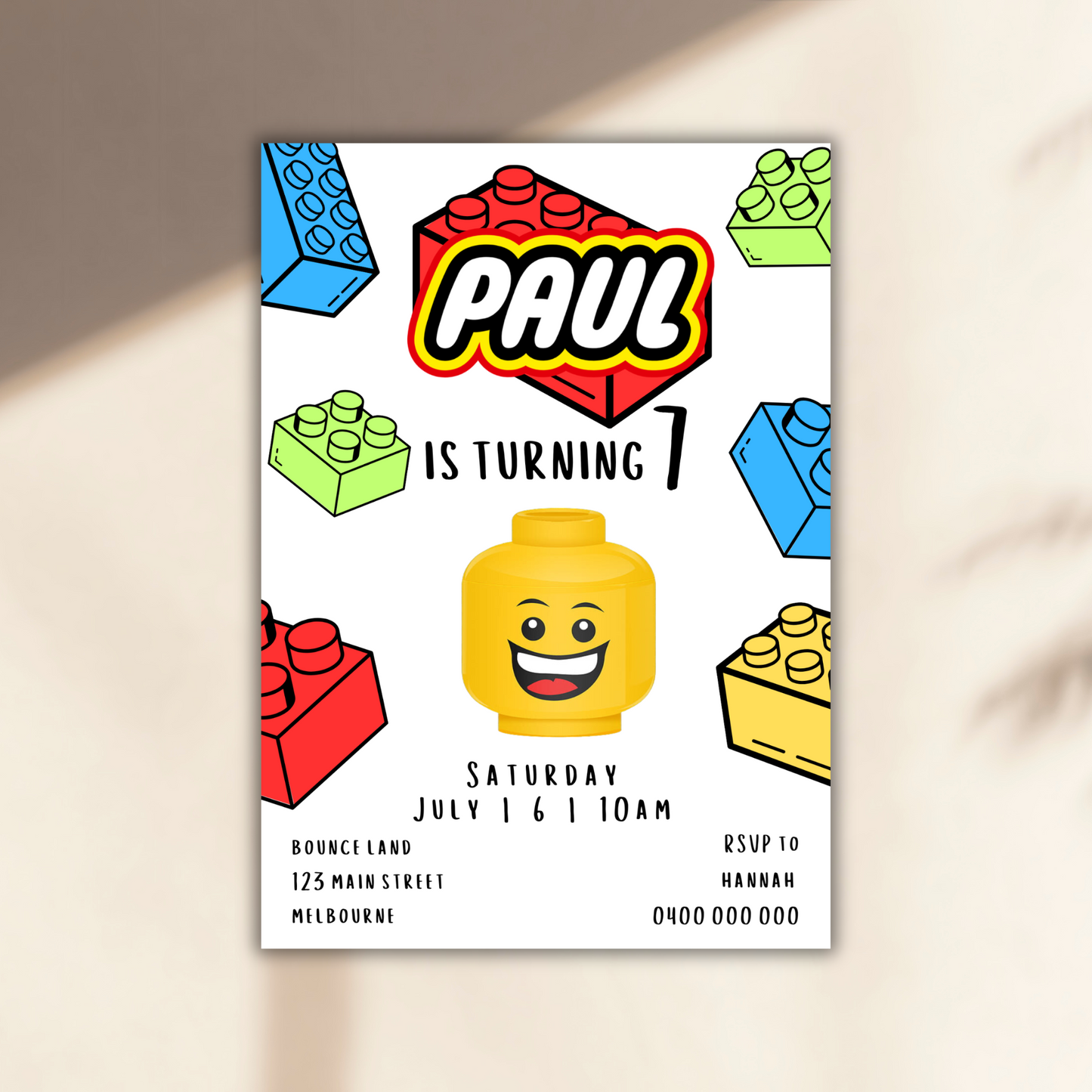 Personalised Block Themed Birthday Invitation