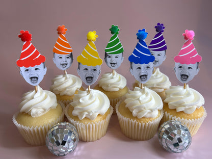 Custom Bright Rainbow Photo Cupcake Toppers