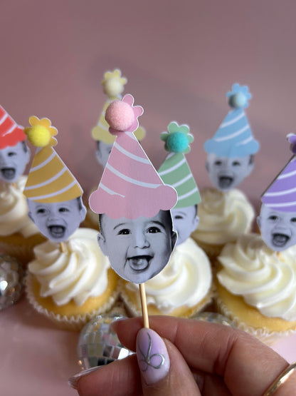 Custom Pastel Rainbow Photo Cupcake Toppers