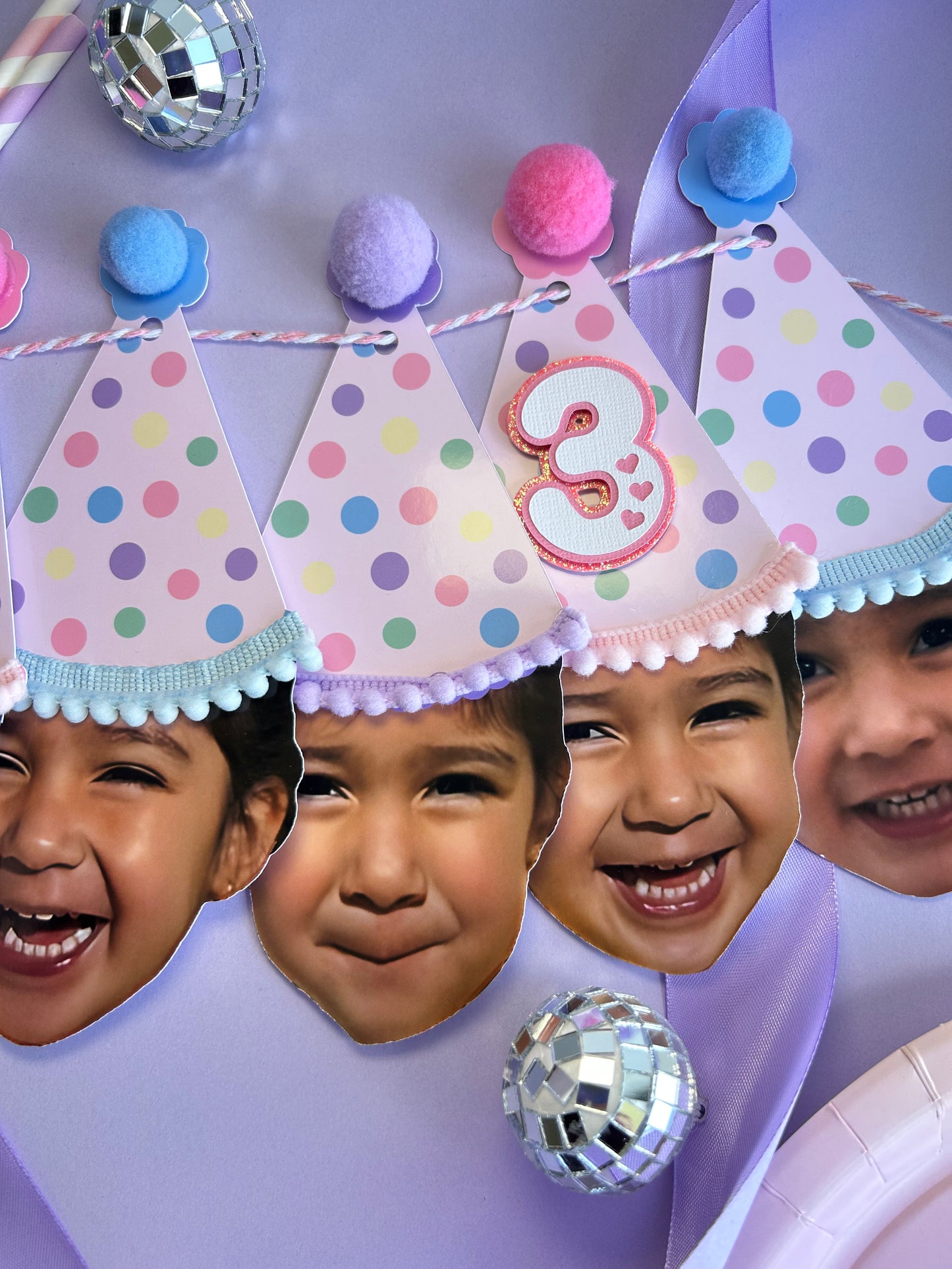 Custom Rainbow Polka Dot Photo Party Banner