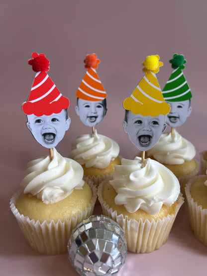 Custom Bright Rainbow Photo Cupcake Toppers