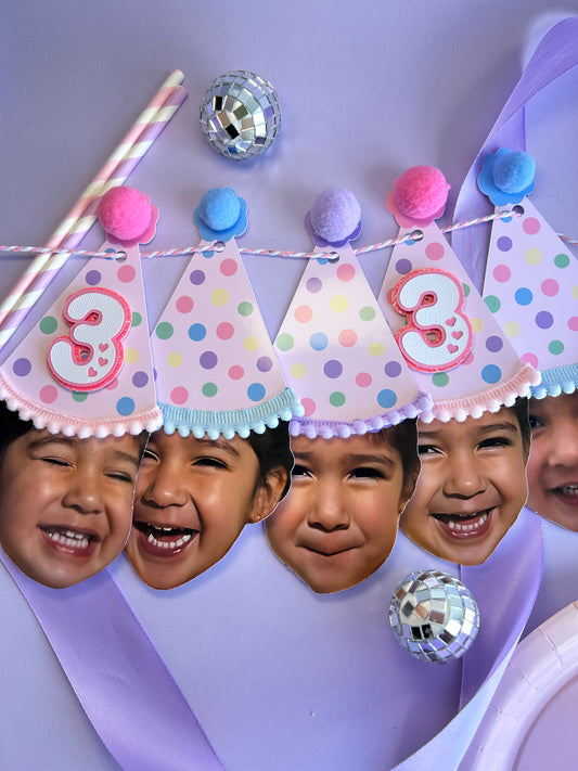 Custom Rainbow Polka Dot Photo Party Banner