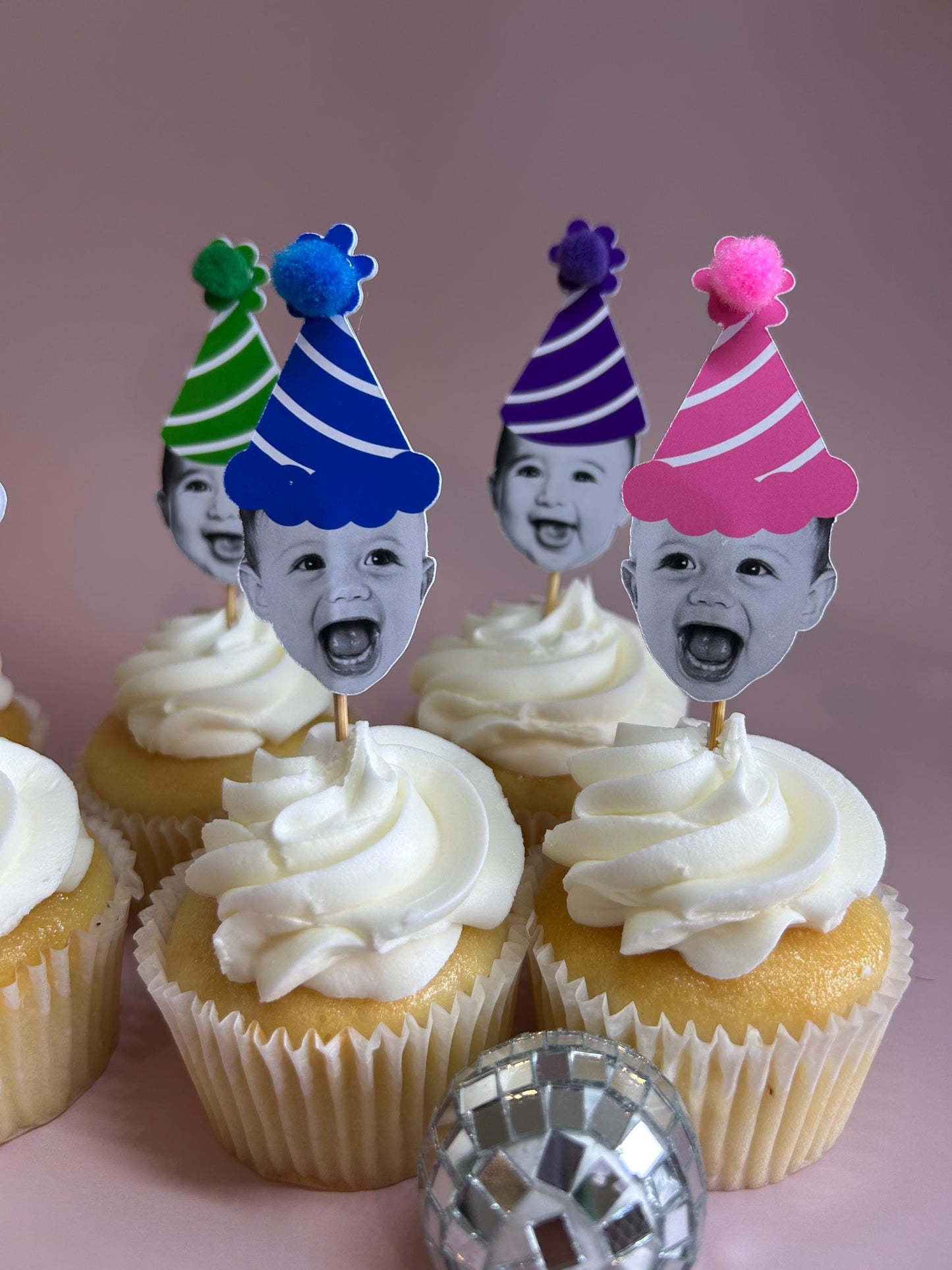 Custom Bright Rainbow Photo Cupcake Toppers