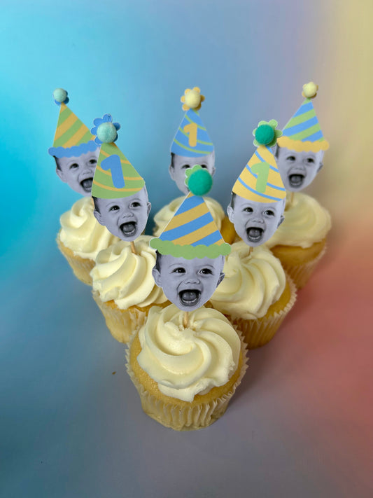 Custom Blue Green Pastel Photo Cupcake Toppers