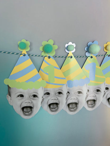 Custom Blue Green Pastel Photo Party Hat Banner