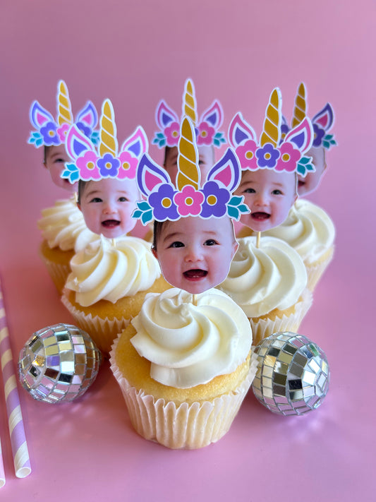 Custom Unicorn Photo Cupcake Toppers