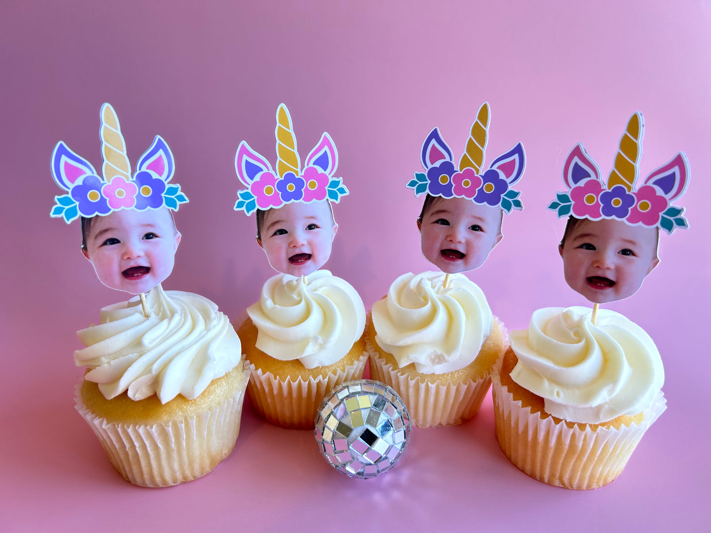 Custom Unicorn Photo Cupcake Toppers