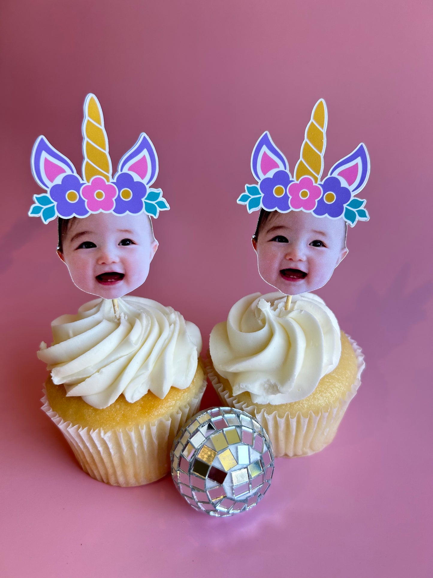 Custom Unicorn Photo Cupcake Toppers