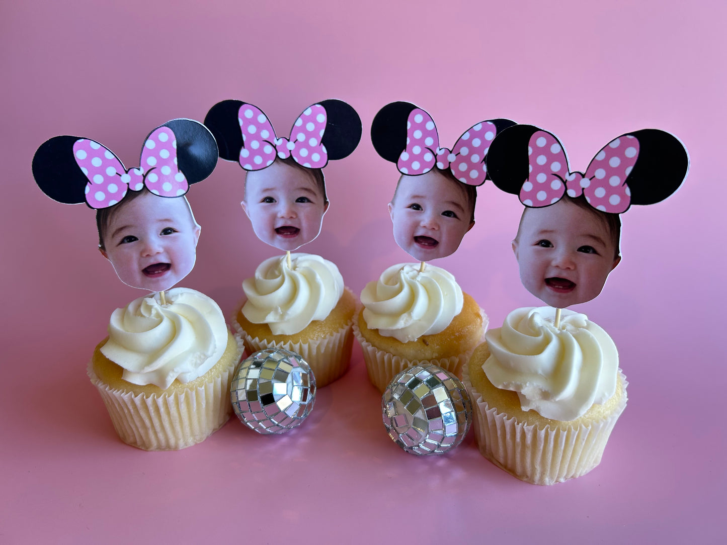 Custom Minnie Mouse Photo Cupcake Toppers