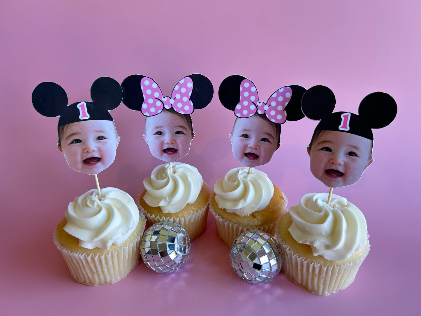 Custom Minnie Mouse Photo Cupcake Toppers