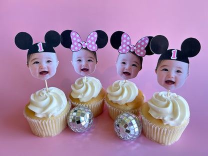Custom Minnie Mouse Photo Cupcake Toppers