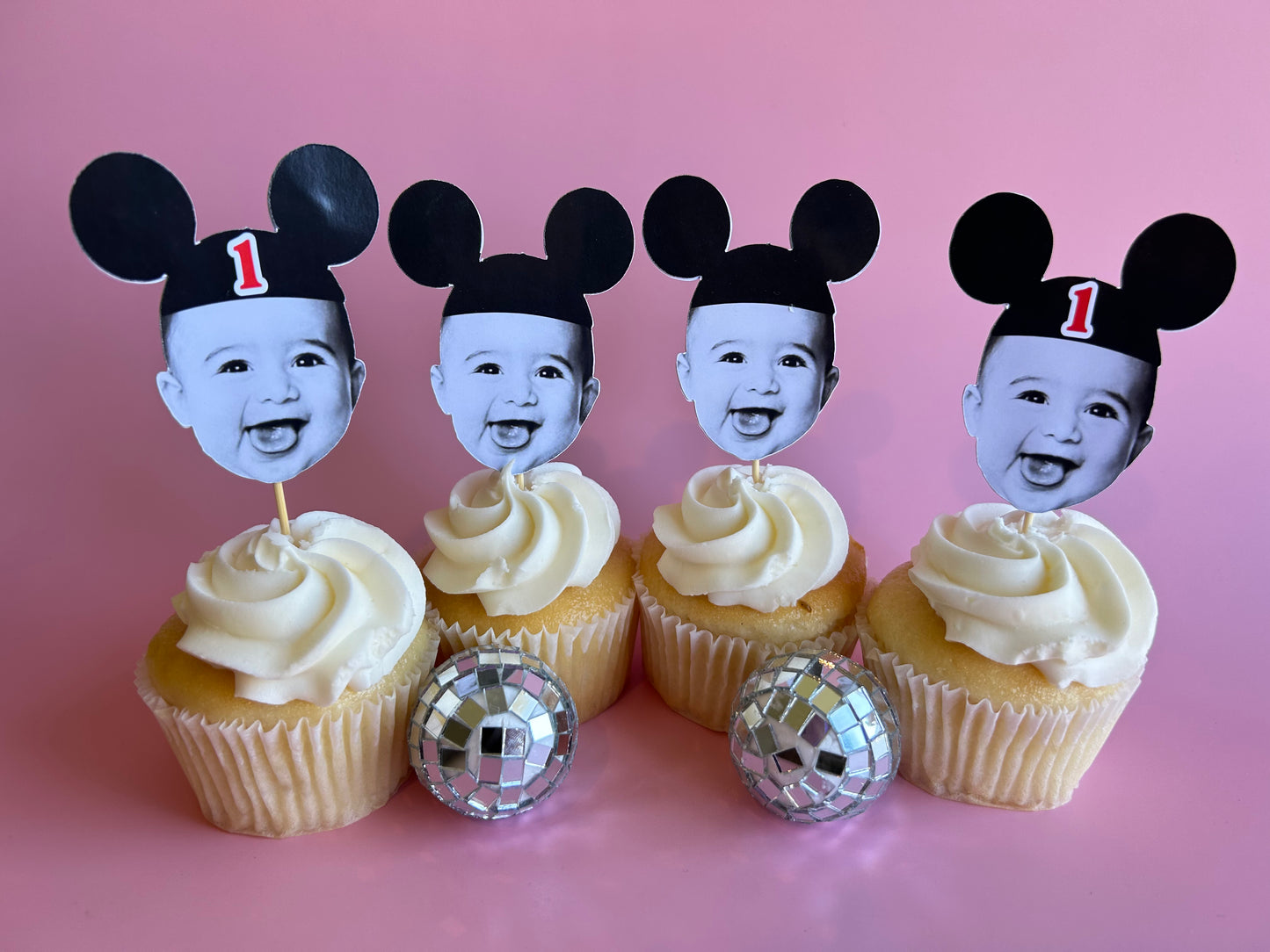 Custom Mickey Mouse Photo Cupcake Toppers