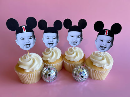 Custom Mickey Mouse Photo Cupcake Toppers