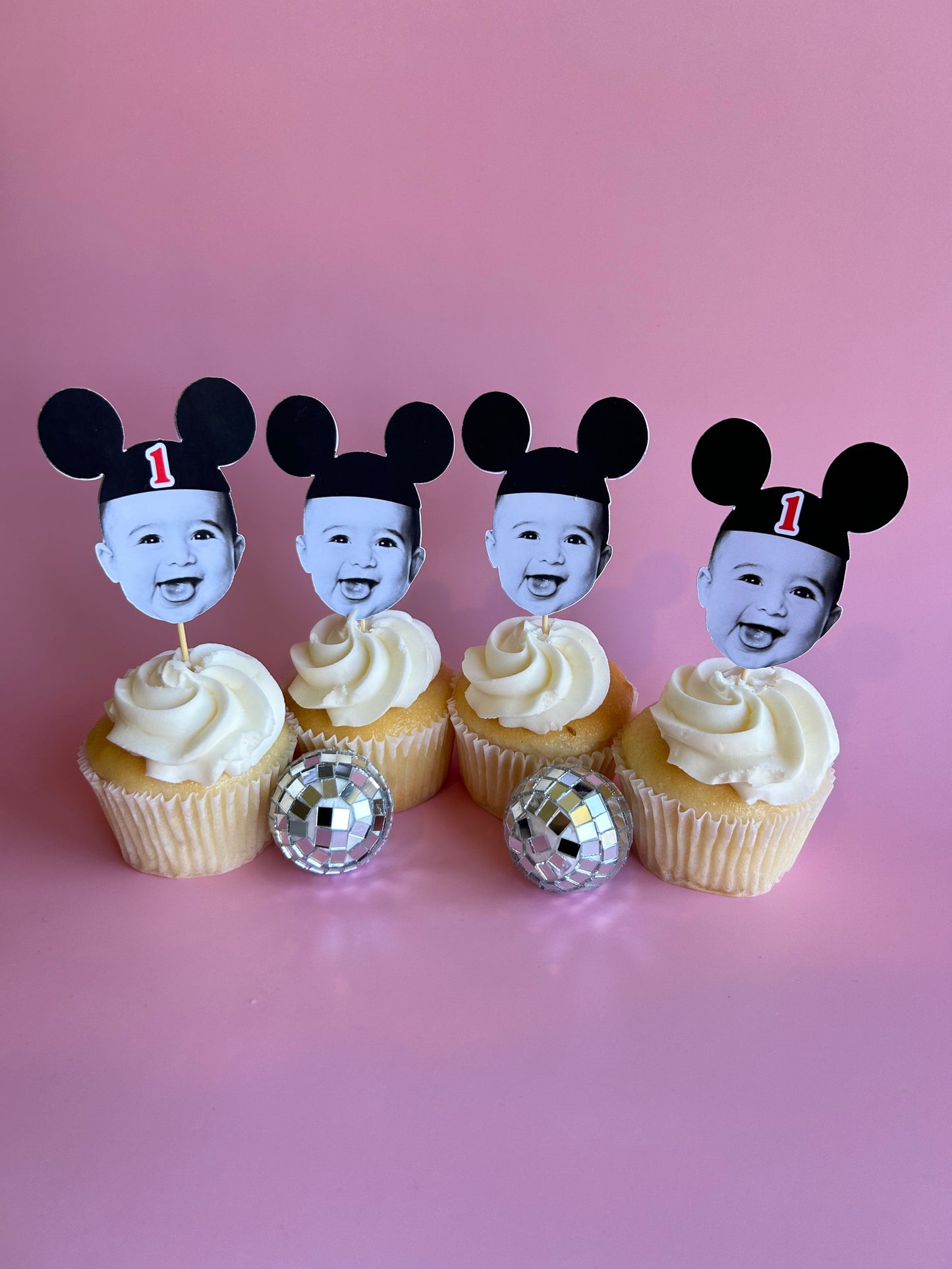 Custom Mickey Mouse Photo Cupcake Toppers