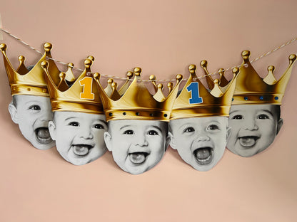 Banner with gold crowns and numbers on a beige background