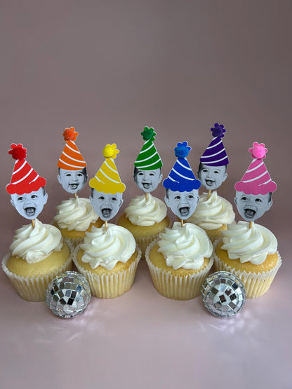 Custom Bright Rainbow Photo Cupcake Toppers