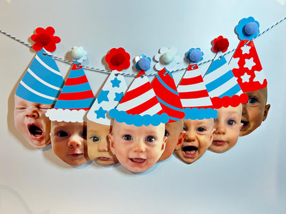 Custom Red & Blue Photo Party Hat Banner