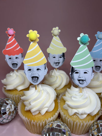 Custom Pastel Rainbow Photo Cupcake Toppers