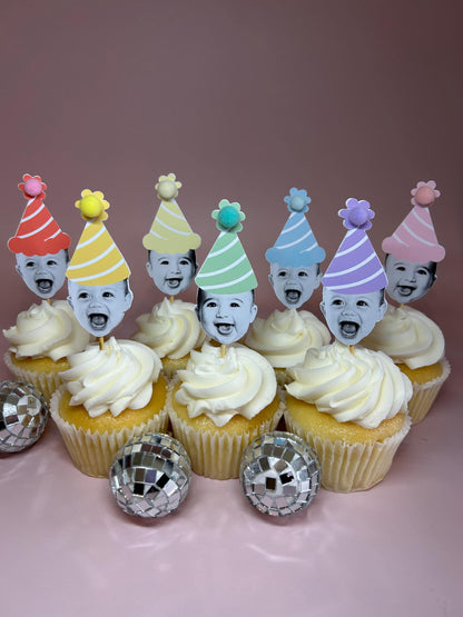 Custom Pastel Rainbow Photo Cupcake Toppers