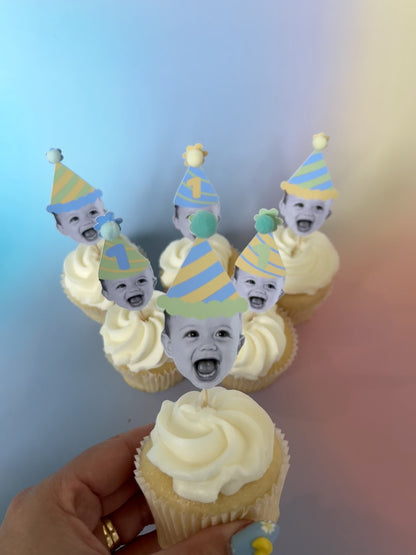 Custom Blue Green Pastel Photo Cupcake Toppers